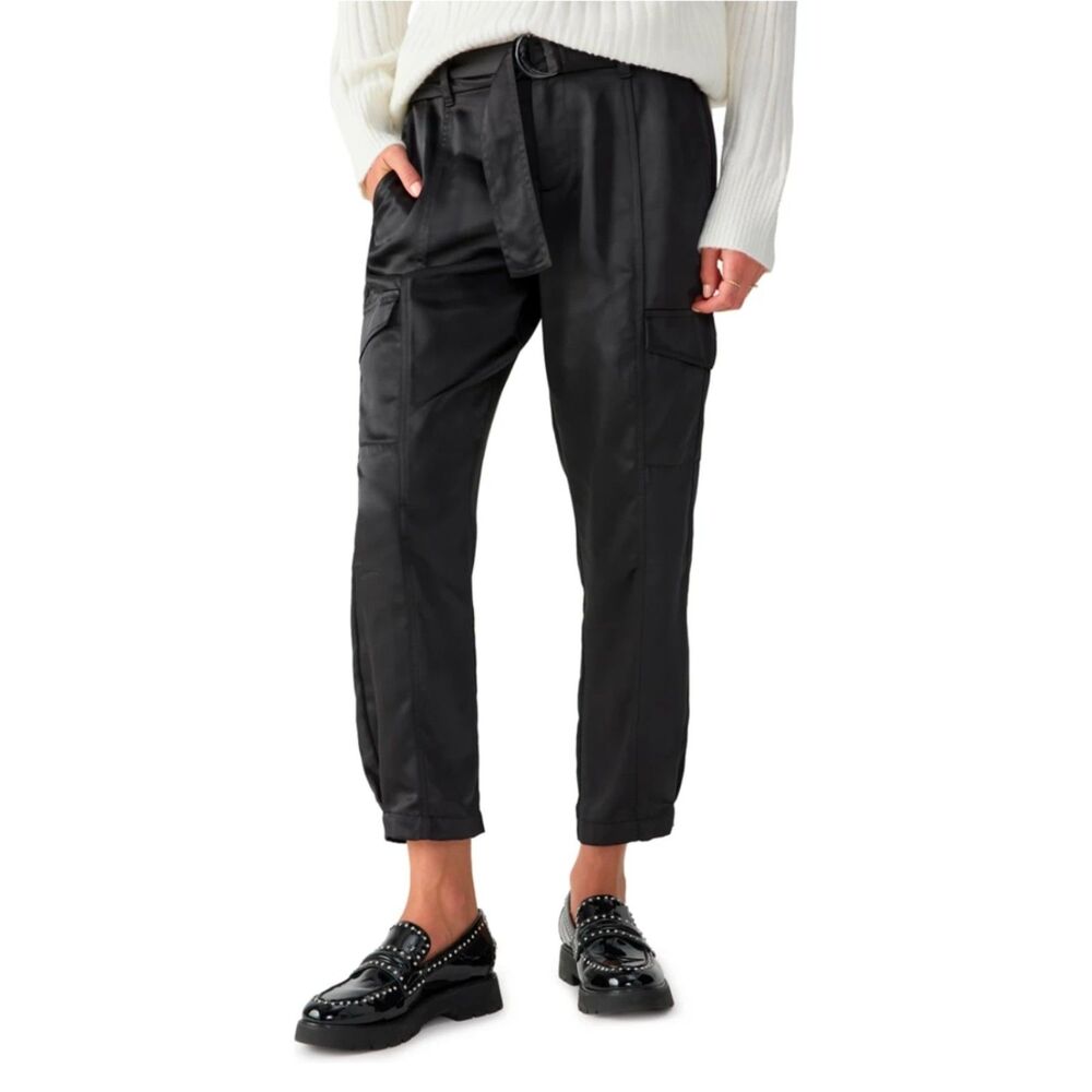 Sanctuary Black High-Shine Belted Cargo Pants Size 26 NWT